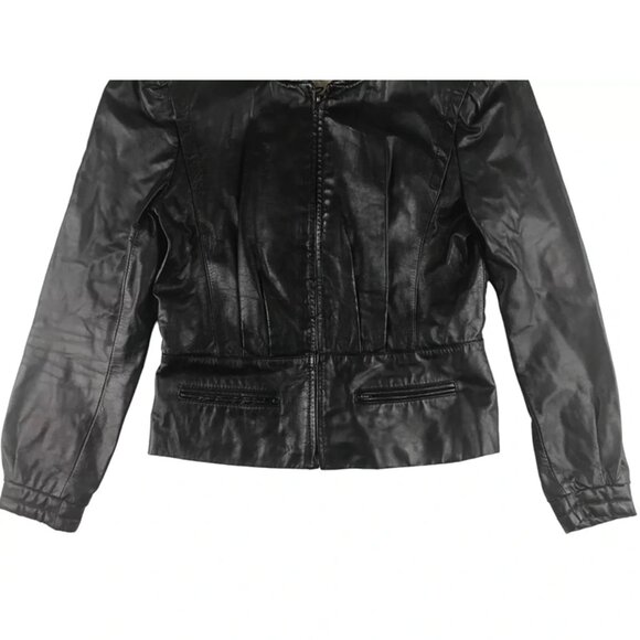 Berman's Womens Black 100% Leather Zip Up Motorcycle Bomber Jacket Size 12 - Picture 3 of 10